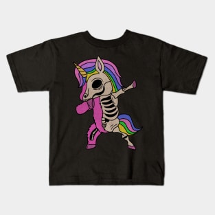 Unicorn Dabbing Skull Zombie Halloween Kids T-Shirt